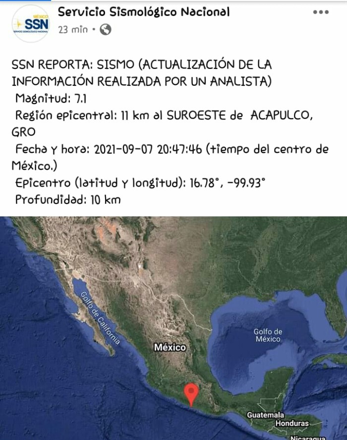 Se registra sismo de 7.1 grados Richter en México